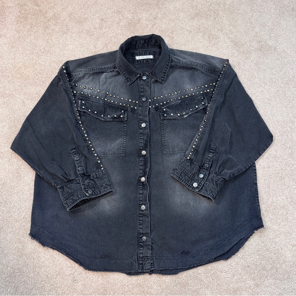 Free People Studded Black Denim Light Jacket Shacket Washed Black never worn